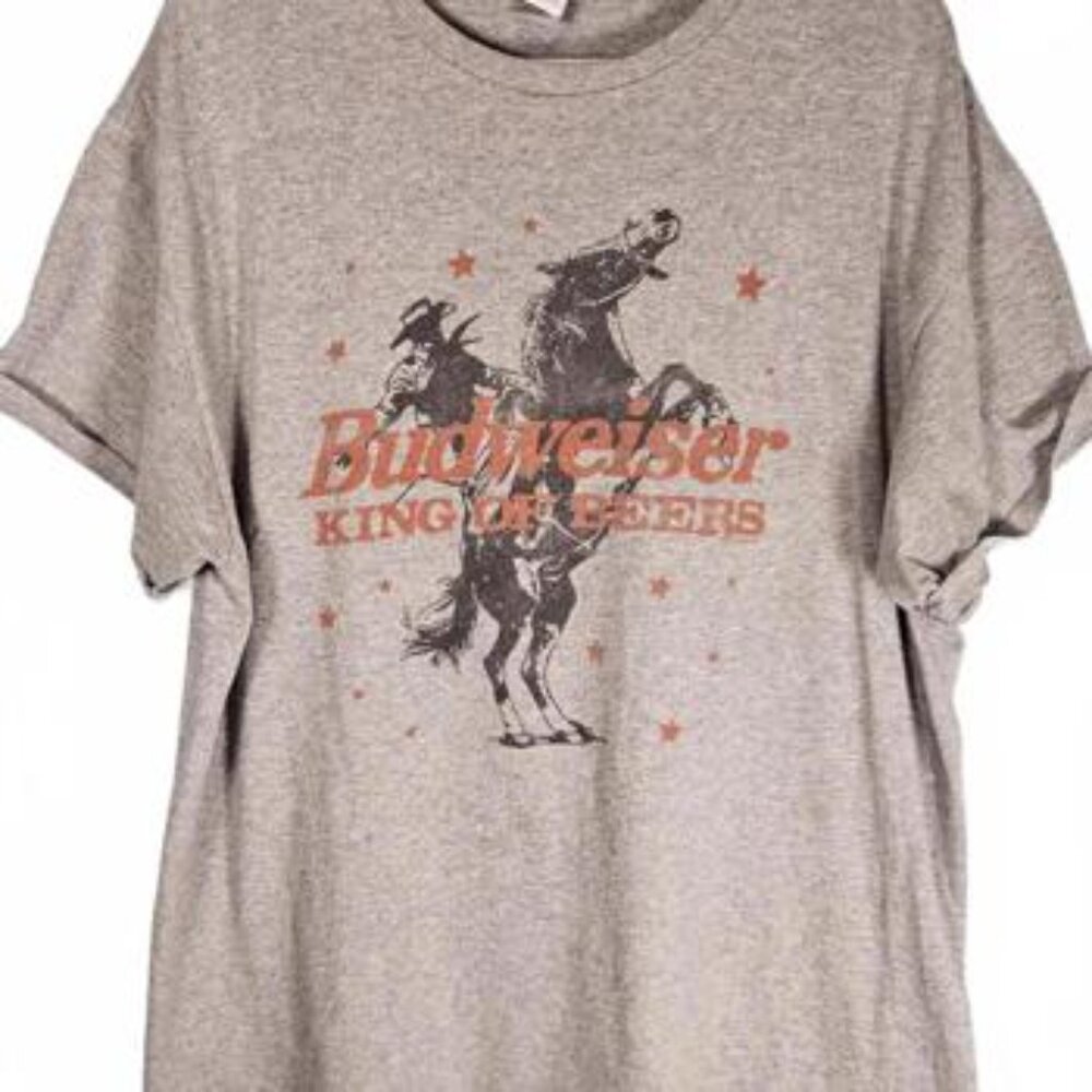 Junk Food Tees Women's Budweiser King Of Beers Gray‎ Graphic T Shirt Size Large